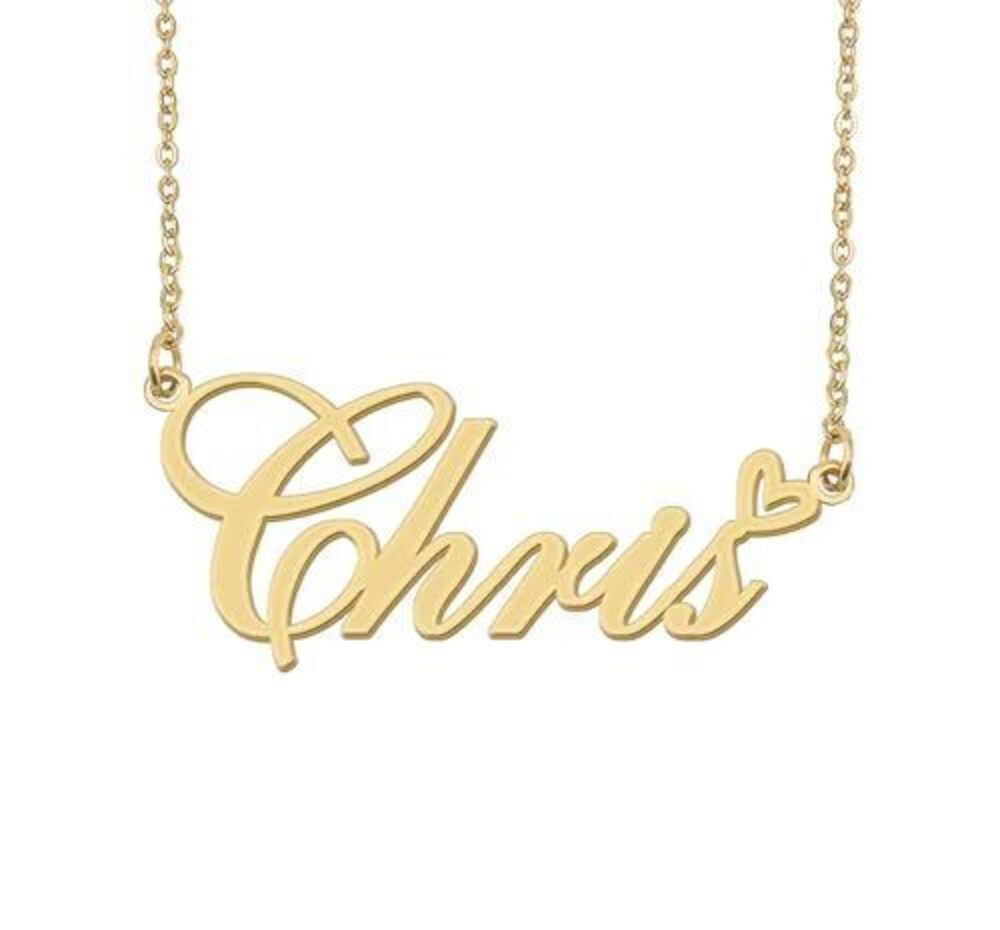 6630 Chris Name Necklace Heart Charm Pendant 18k Gold Plated Stainless